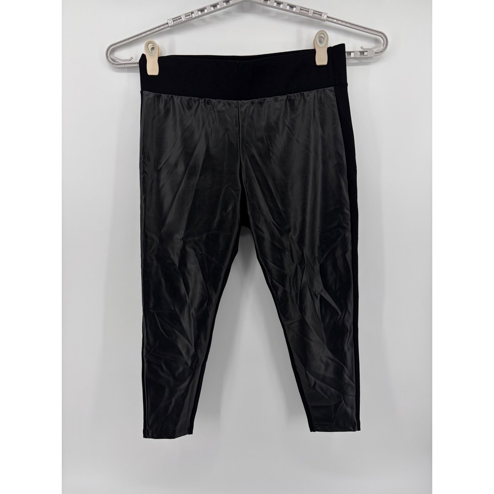 Torrid Womens 2X Black Faux Leather Front Ponte Back Leggings Cropped Highβ Rise